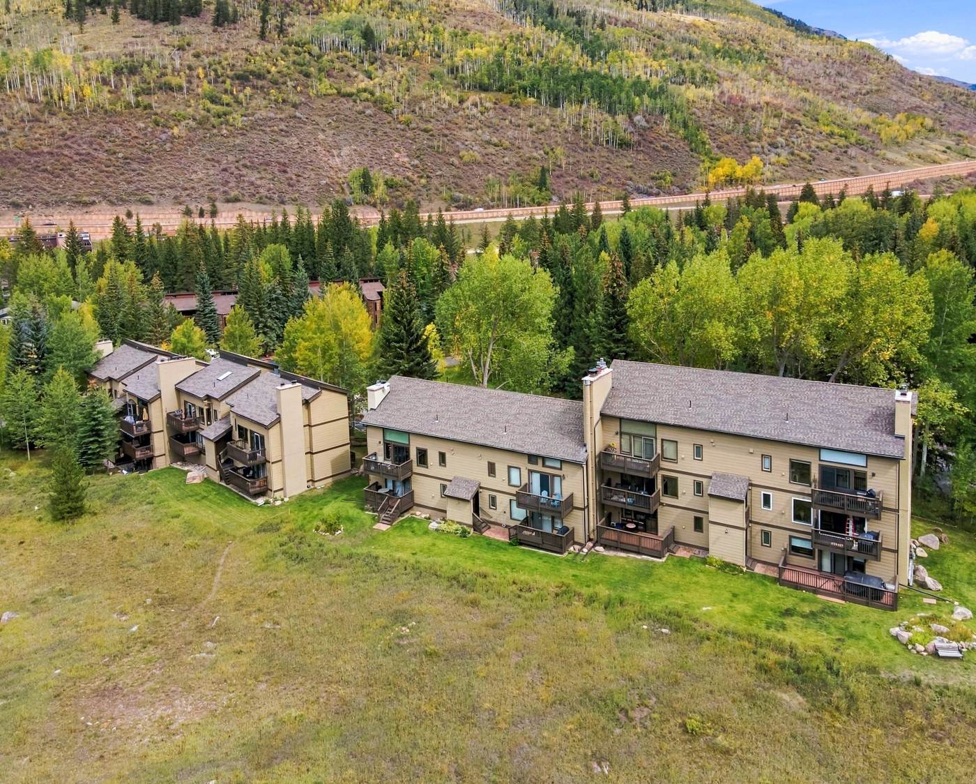 Aerial view of the rear of the building