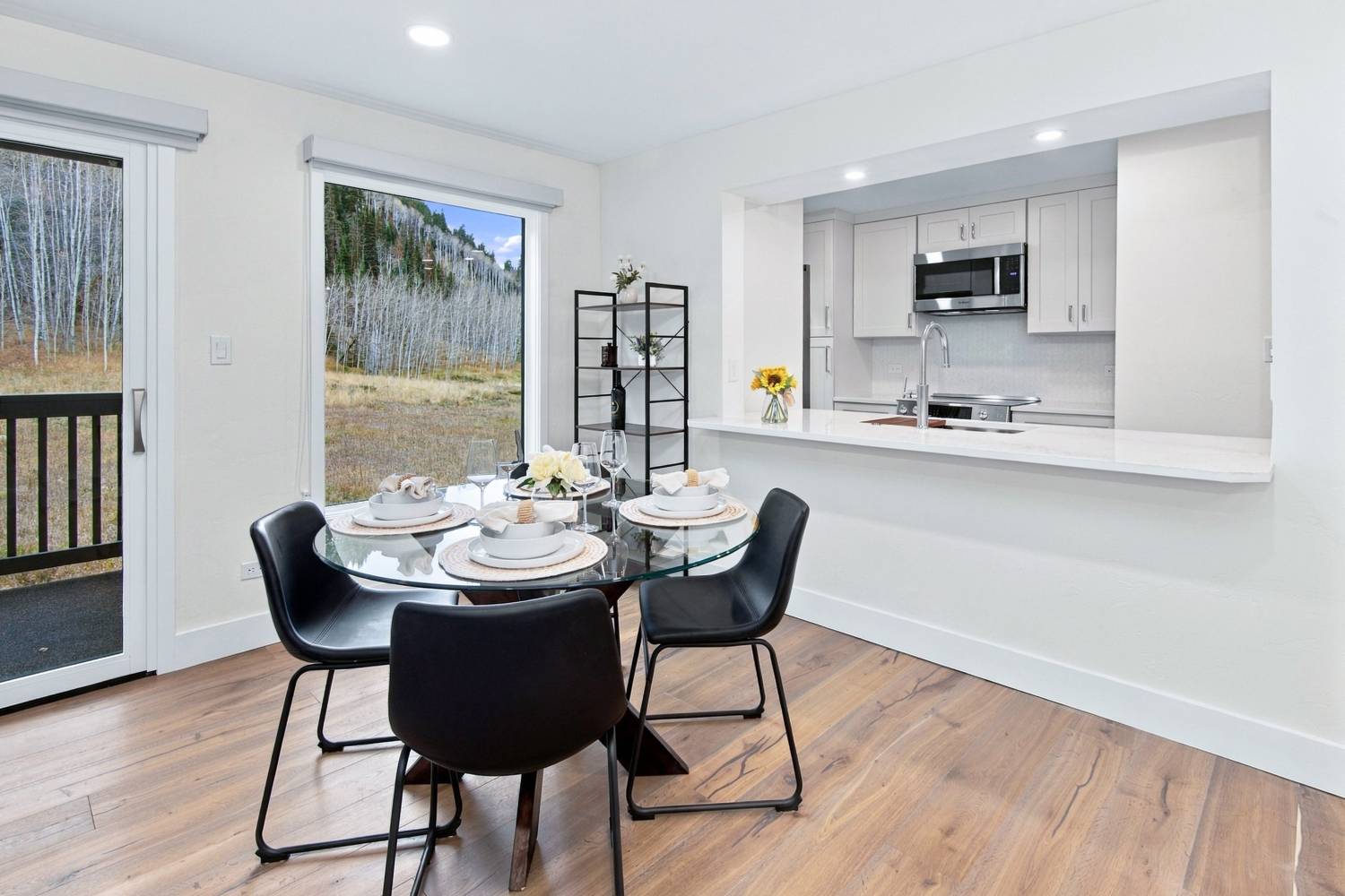 Dining area with meadow views